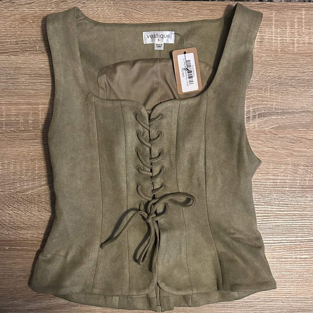 Vestique olive Lace-Up Tank Top